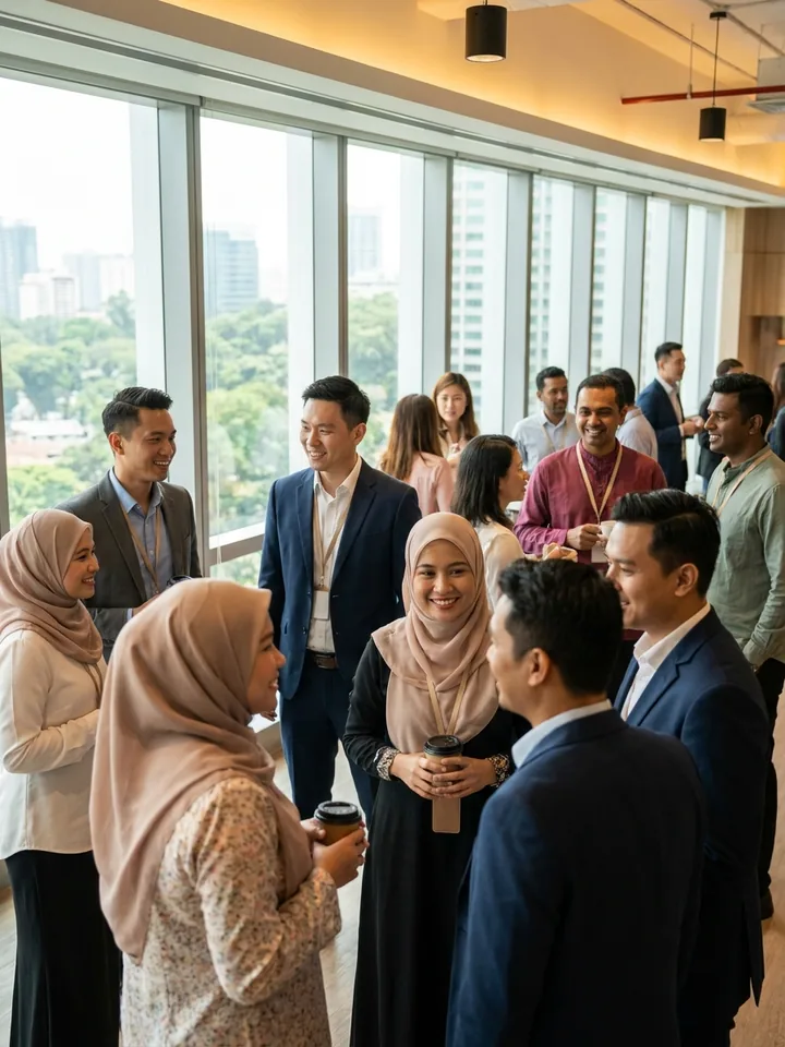 Guests networking at a corporate event